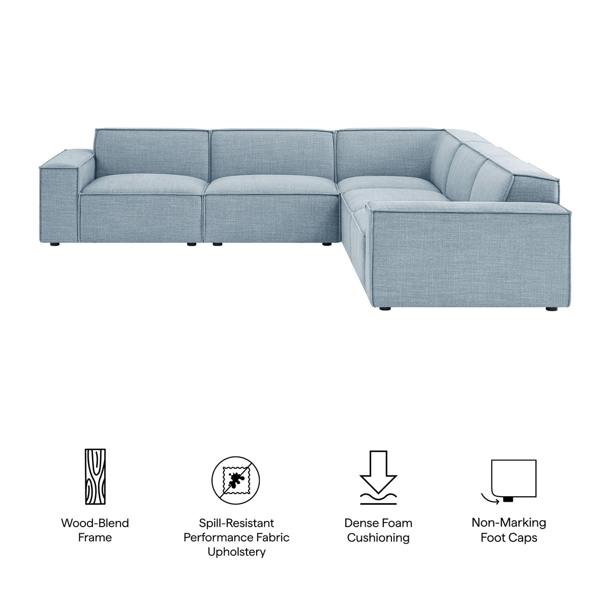 Restore 5-Piece Performance Fabric Upholstered Modular L-Shaped Sofa - Sky