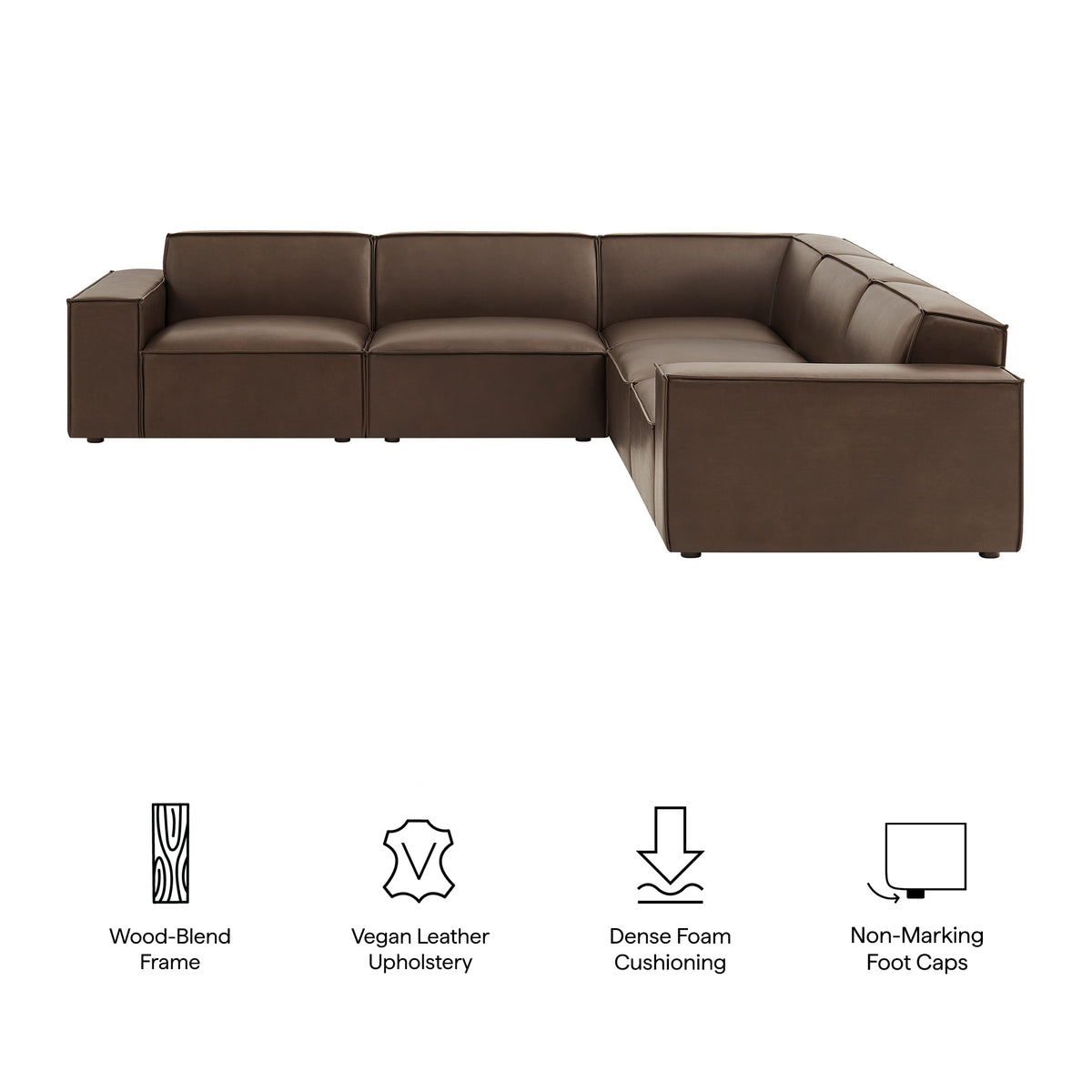 Restore 5-Piece Vegan Leather Modular L-Shaped Sofa - Espresso