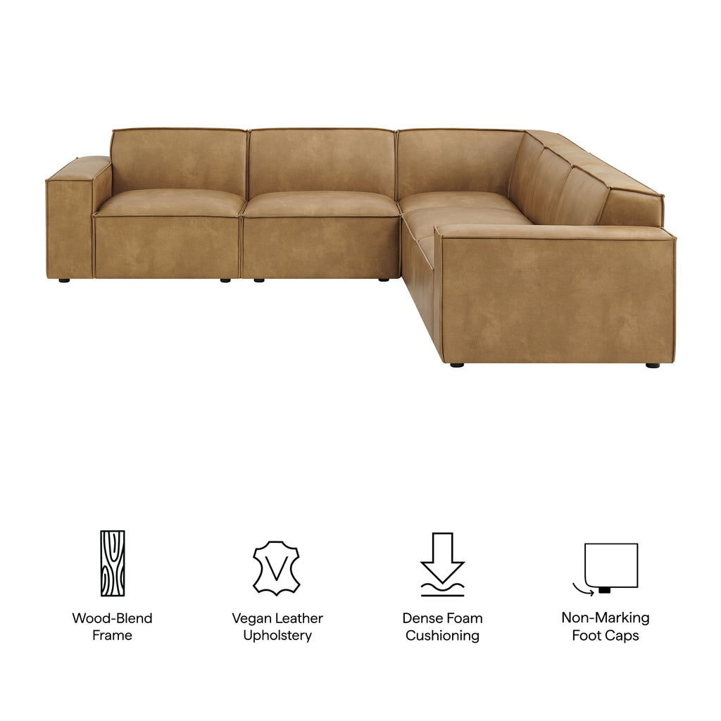 Restore 5-Piece Vegan Leather Modular L-Shaped Sofa - Toast