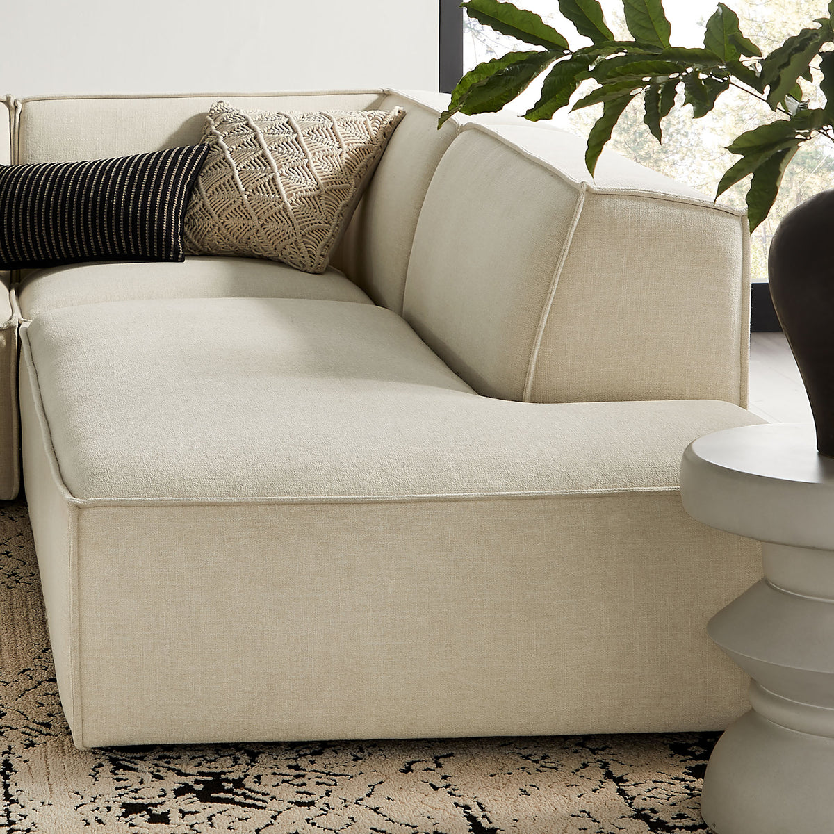Restore 4-Piece Performance Fabric Upholstered Modular L-Shaped Armless Sectional Sofa - Ecru