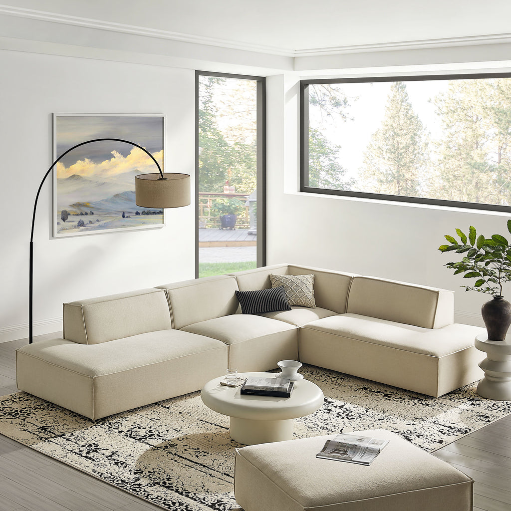 Restore 4-Piece Performance Fabric Upholstered Modular L-Shaped Armless Sectional Sofa - Ecru