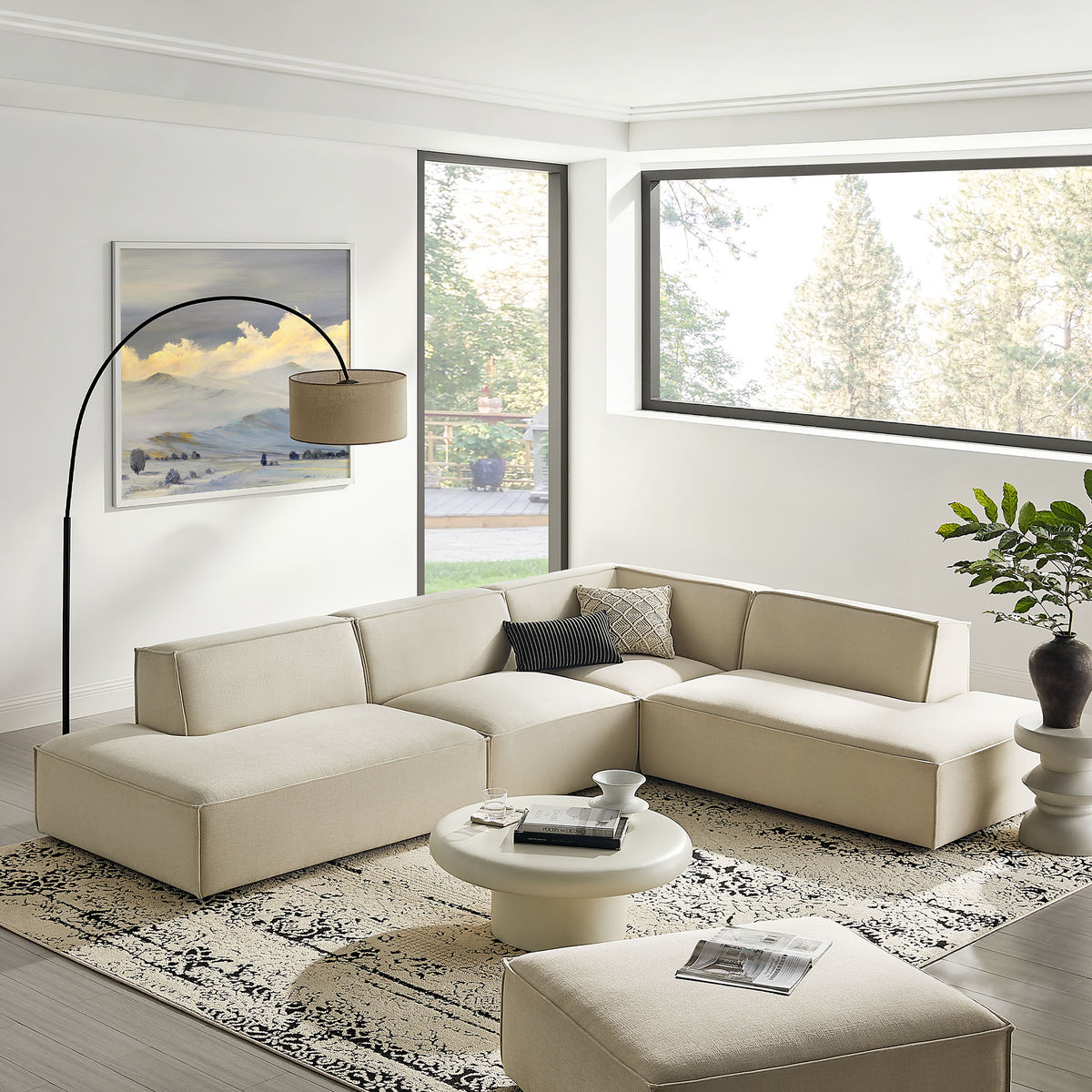 Restore 4-Piece Performance Fabric Upholstered Modular L-Shaped Armless Sectional Sofa - Ecru