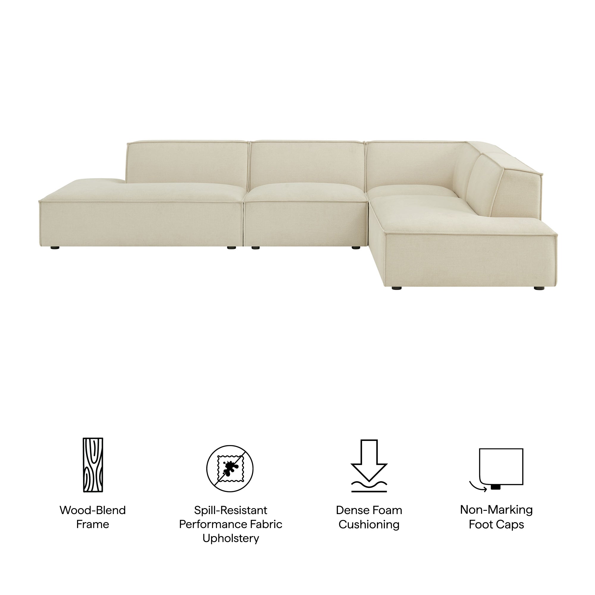Restore 4-Piece Performance Fabric Upholstered Modular L-Shaped Armless Sectional Sofa - Ecru