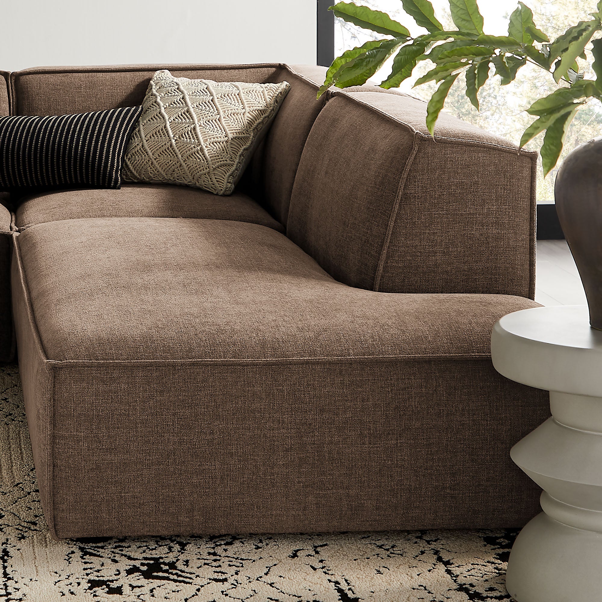 Restore 4-Piece Performance Fabric Upholstered Modular L-Shaped Armless Sectional Sofa - Mocha