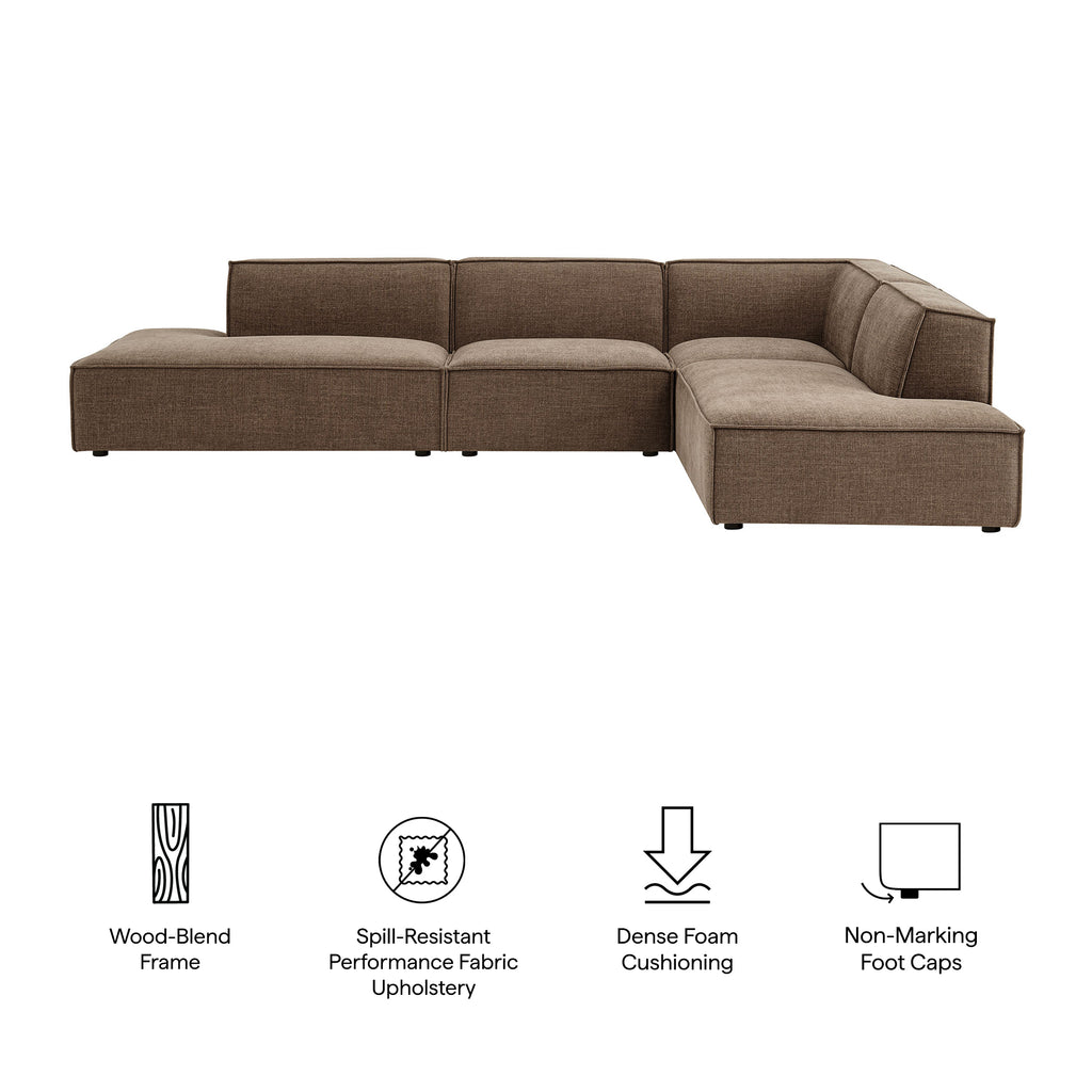 Restore 4-Piece Performance Fabric Upholstered Modular L-Shaped Armless Sectional Sofa - Mocha
