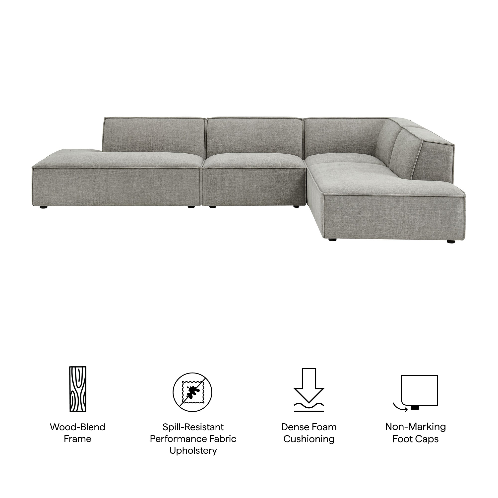 Restore 4-Piece Performance Fabric Upholstered Modular L-Shaped Armless Sectional Sofa - Pewter