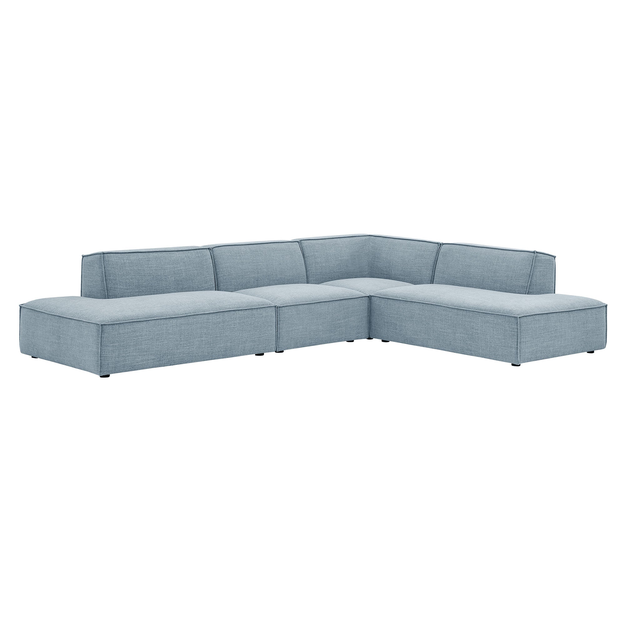 Restore 4-Piece Performance Fabric Upholstered Modular L-Shaped Armless Sectional Sofa - Sky
