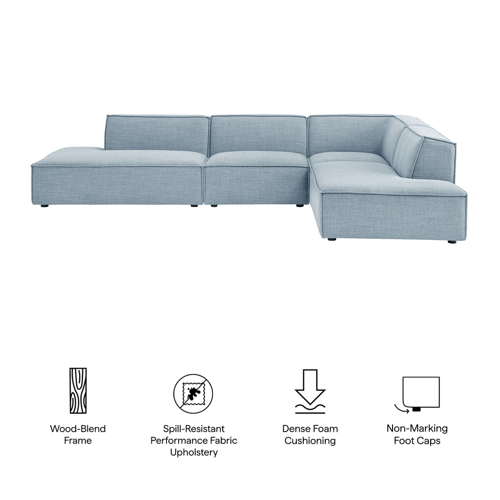 Restore 4-Piece Performance Fabric Upholstered Modular L-Shaped Armless Sectional Sofa - Sky