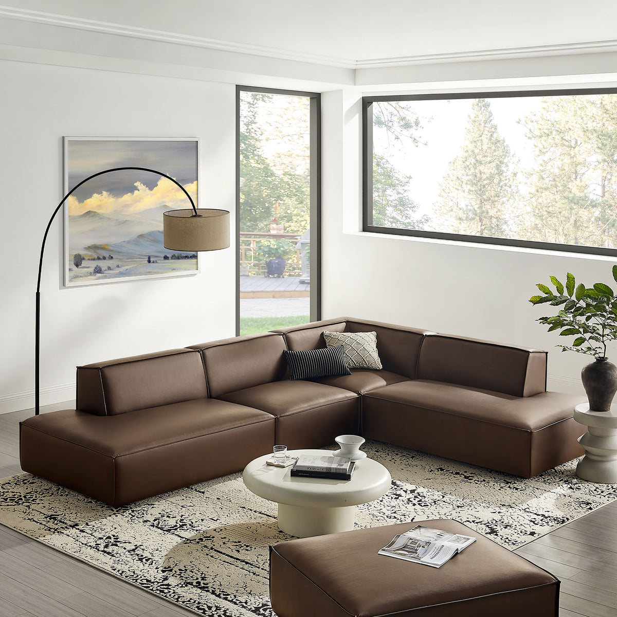 Restore 4-Piece Vegan Leather Modular L-Shaped Armless Sectional Sofa - Espresso