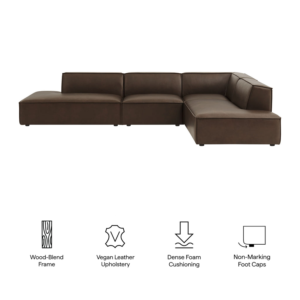 Restore 4-Piece Vegan Leather Modular L-Shaped Armless Sectional Sofa - Espresso