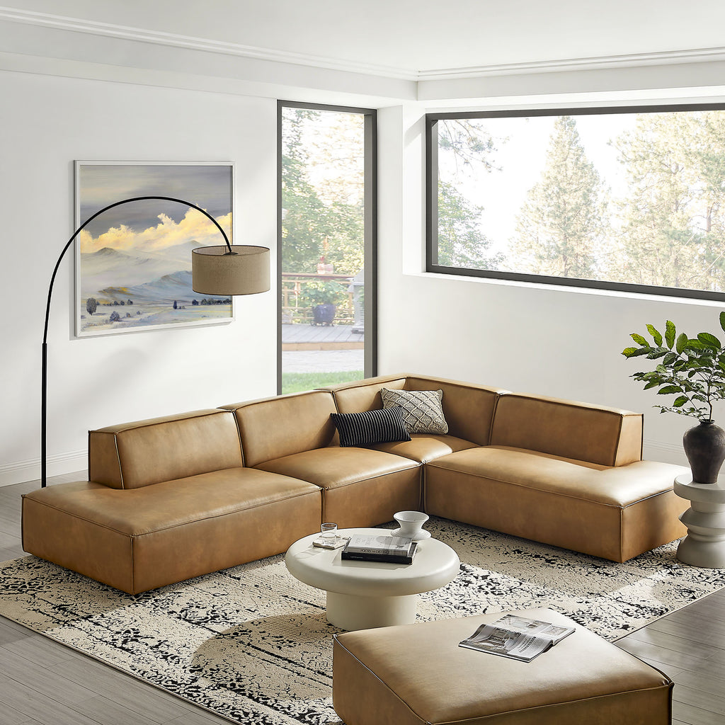 Restore 4-Piece Vegan Leather Modular L-Shaped Armless Sectional Sofa - Toast