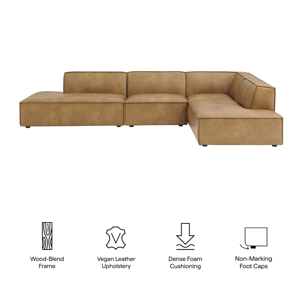 Restore 4-Piece Vegan Leather Modular L-Shaped Armless Sectional Sofa - Toast