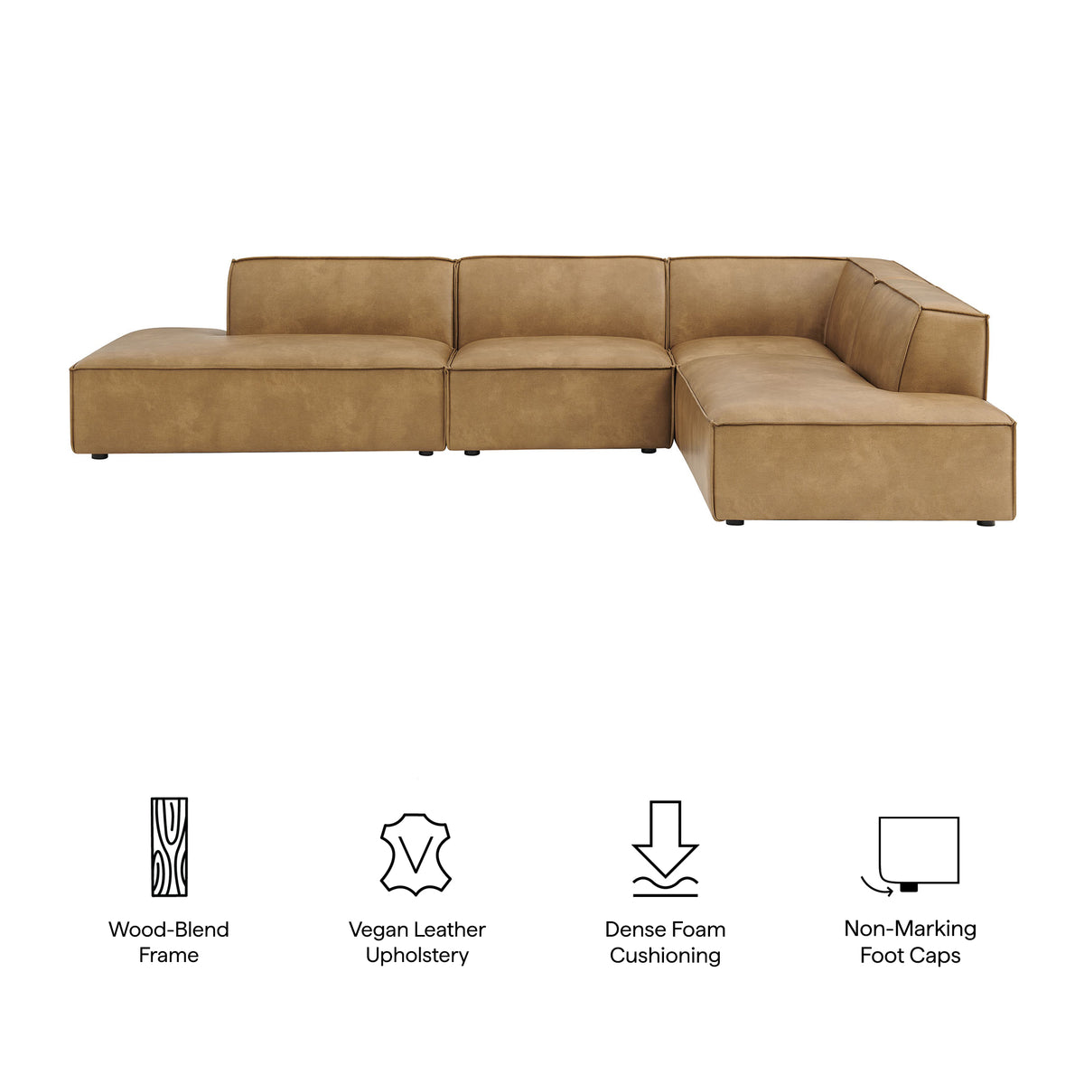 Restore 4-Piece Vegan Leather Modular L-Shaped Armless Sectional Sofa - Toast