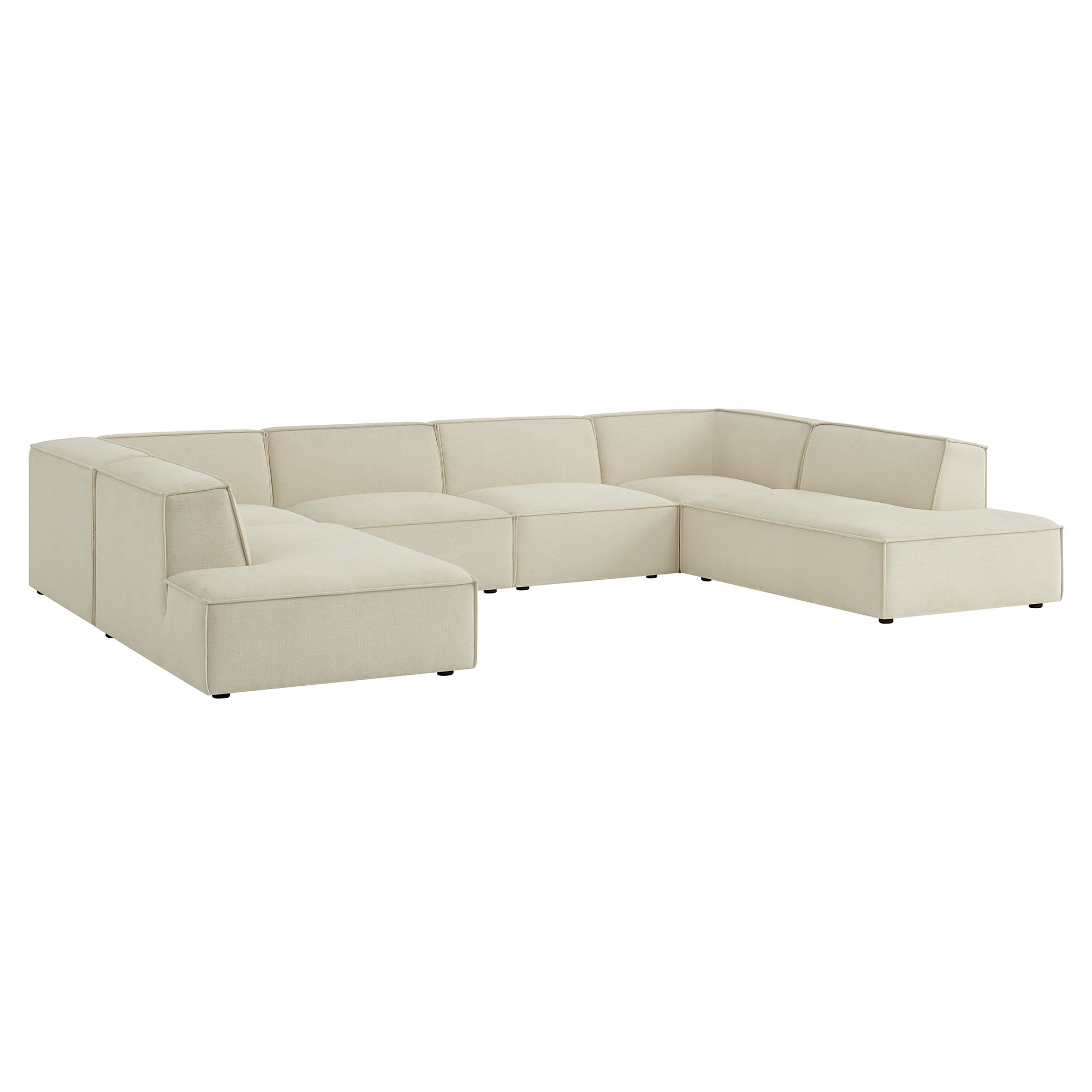 Restore 6-Piece Performance Fabric Upholstered U-Shaped Sectional Sofa - Ecru
