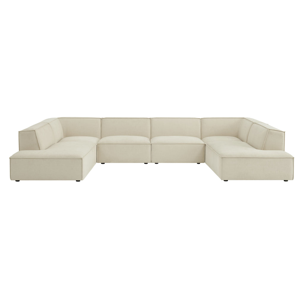 Restore 6-Piece Performance Fabric Upholstered U-Shaped Sectional Sofa - Ecru