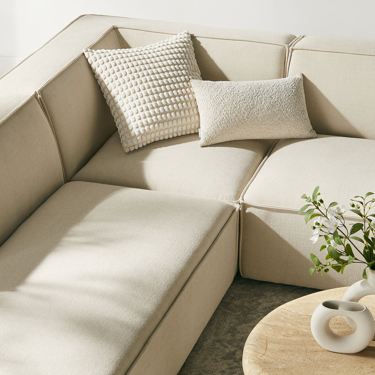 Restore 6-Piece Performance Fabric Upholstered U-Shaped Sectional Sofa - Ecru