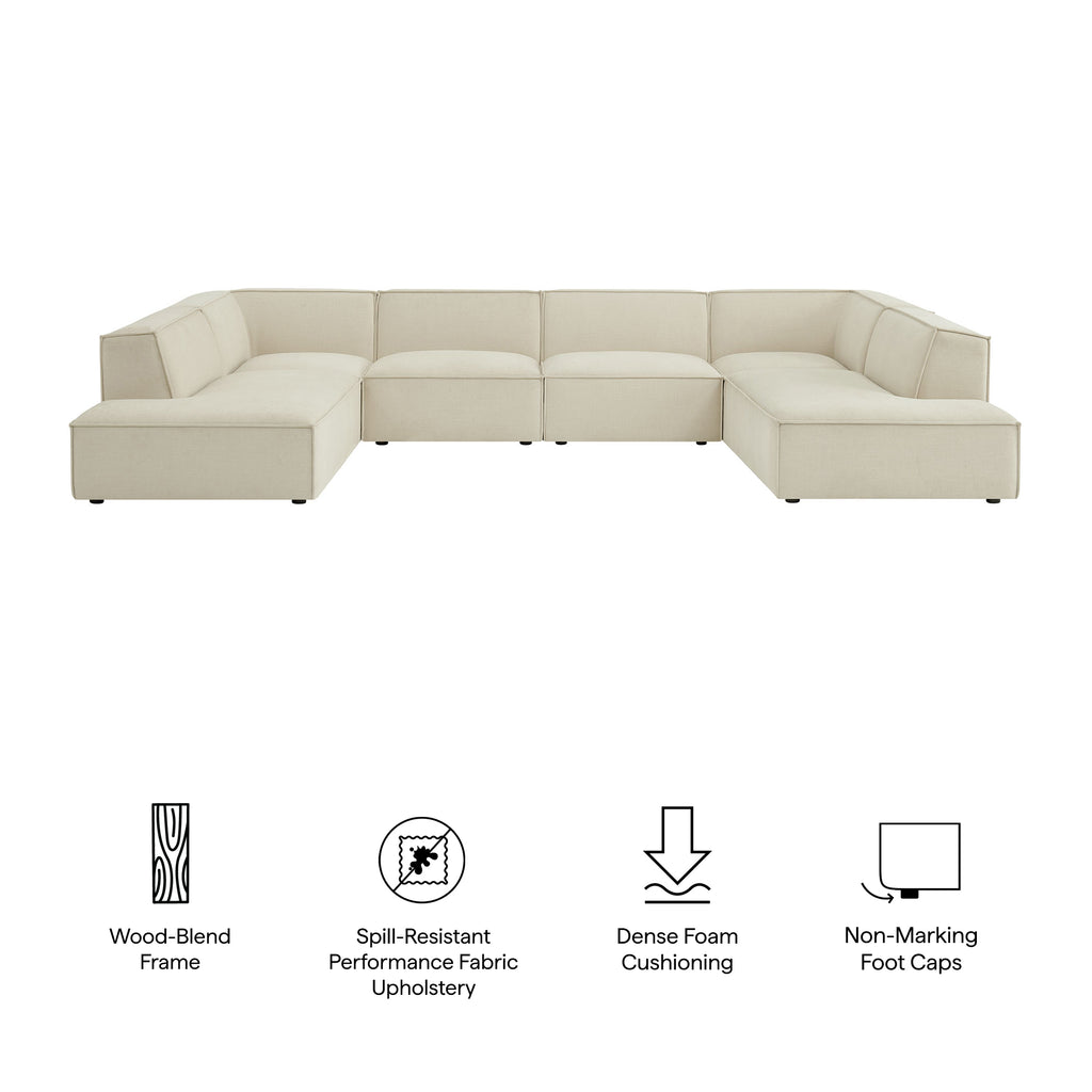 Restore 6-Piece Performance Fabric Upholstered U-Shaped Sectional Sofa - Ecru