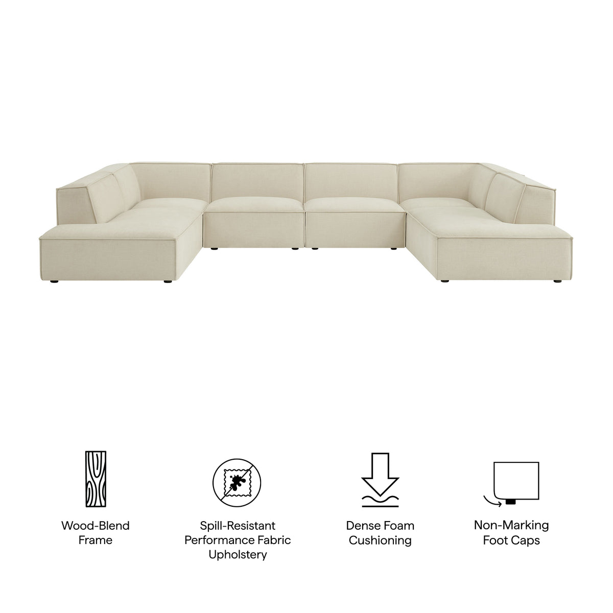 Restore 6-Piece Performance Fabric Upholstered U-Shaped Sectional Sofa - Ecru