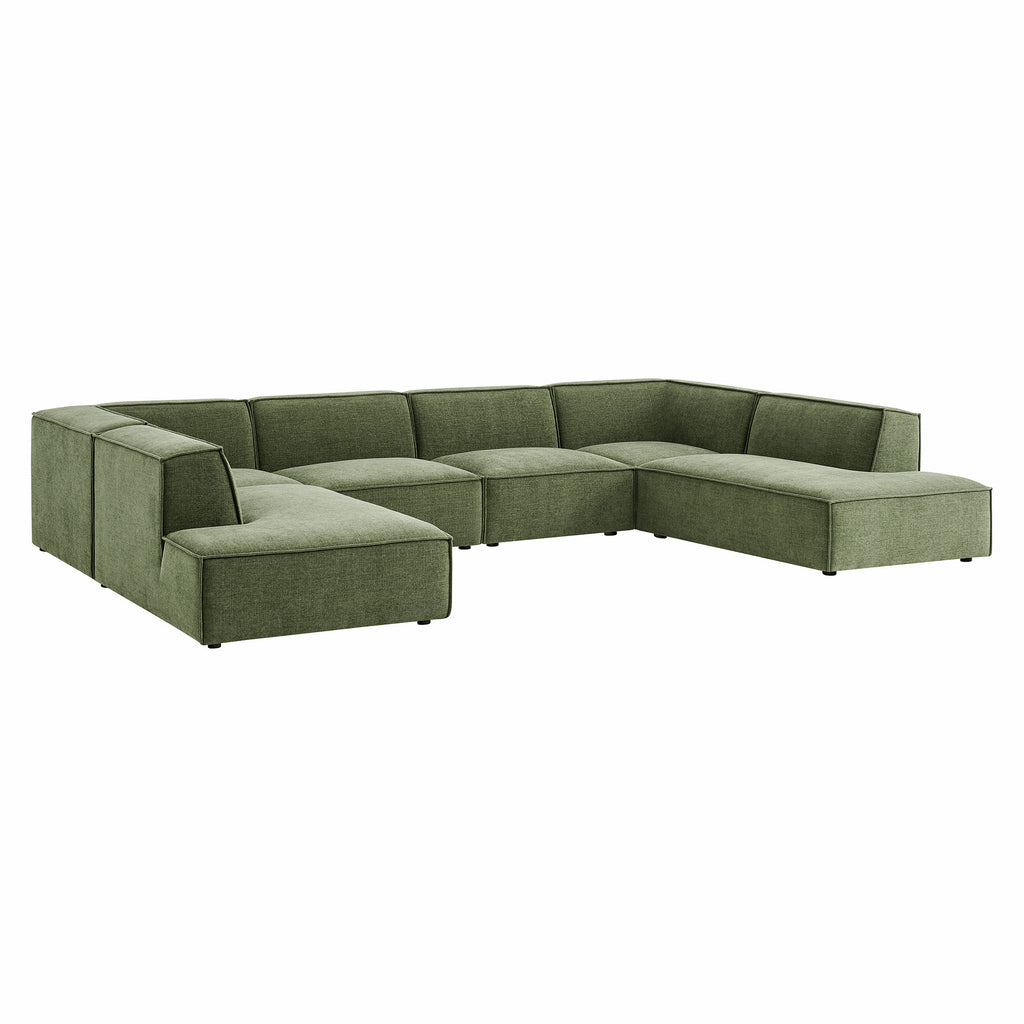 Restore 6-Piece Performance Fabric Upholstered U-Shaped Sectional Sofa - Foliage