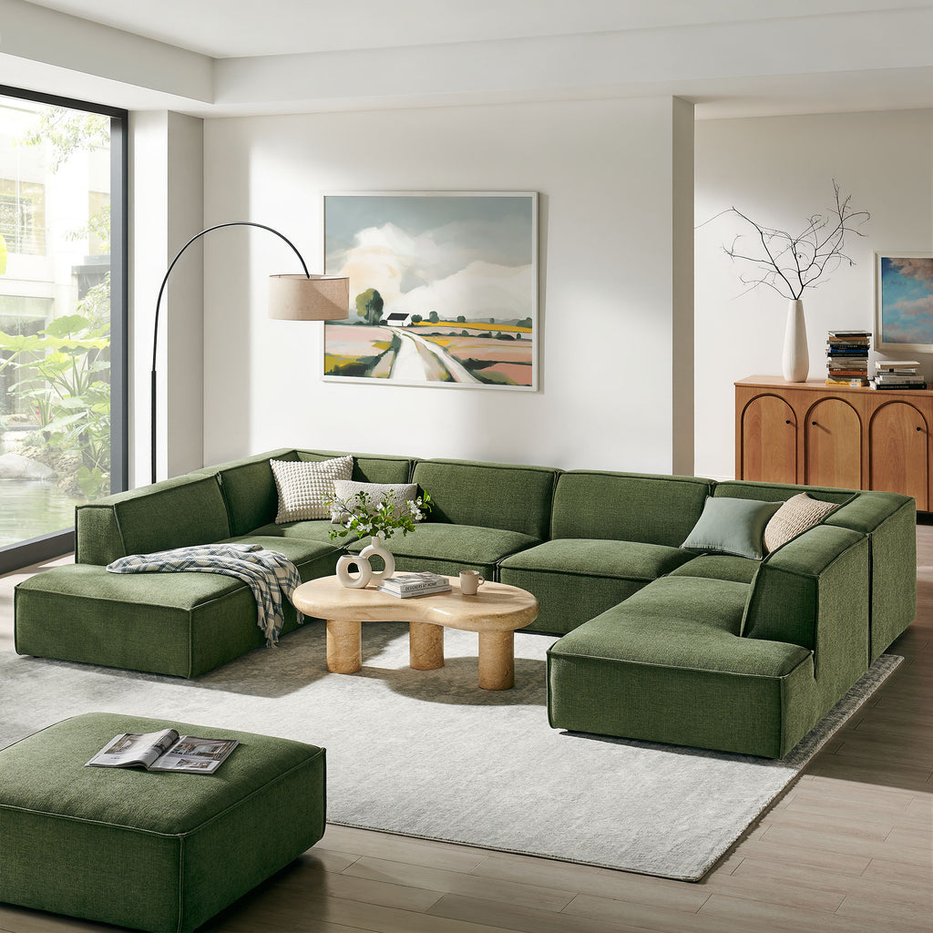 Restore 6-Piece Performance Fabric Upholstered U-Shaped Sectional Sofa - Foliage