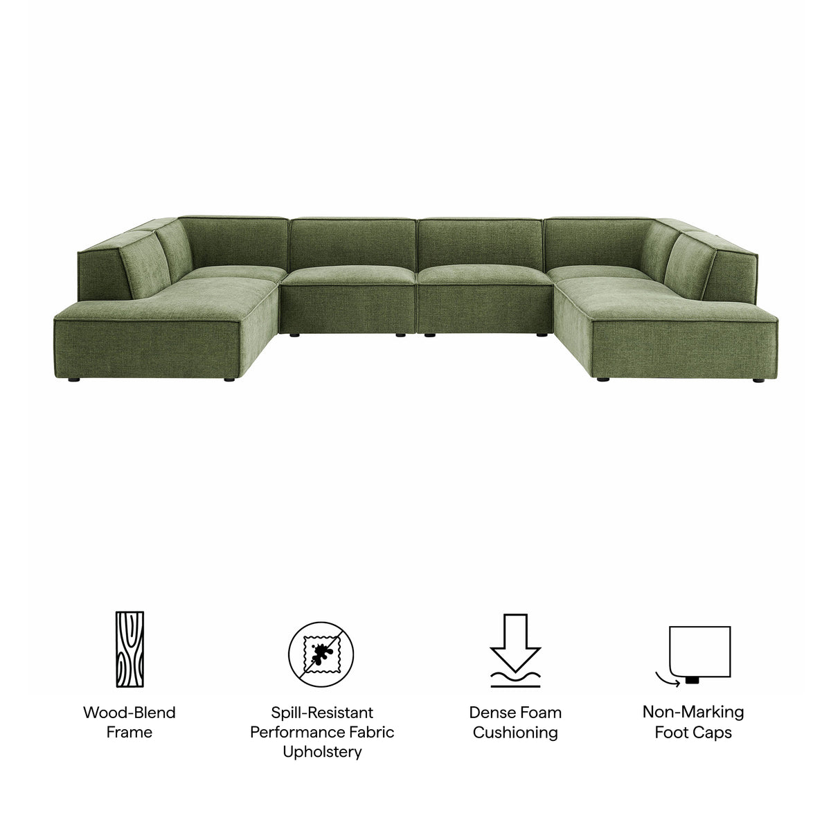 Restore 6-Piece Performance Fabric Upholstered U-Shaped Sectional Sofa - Foliage