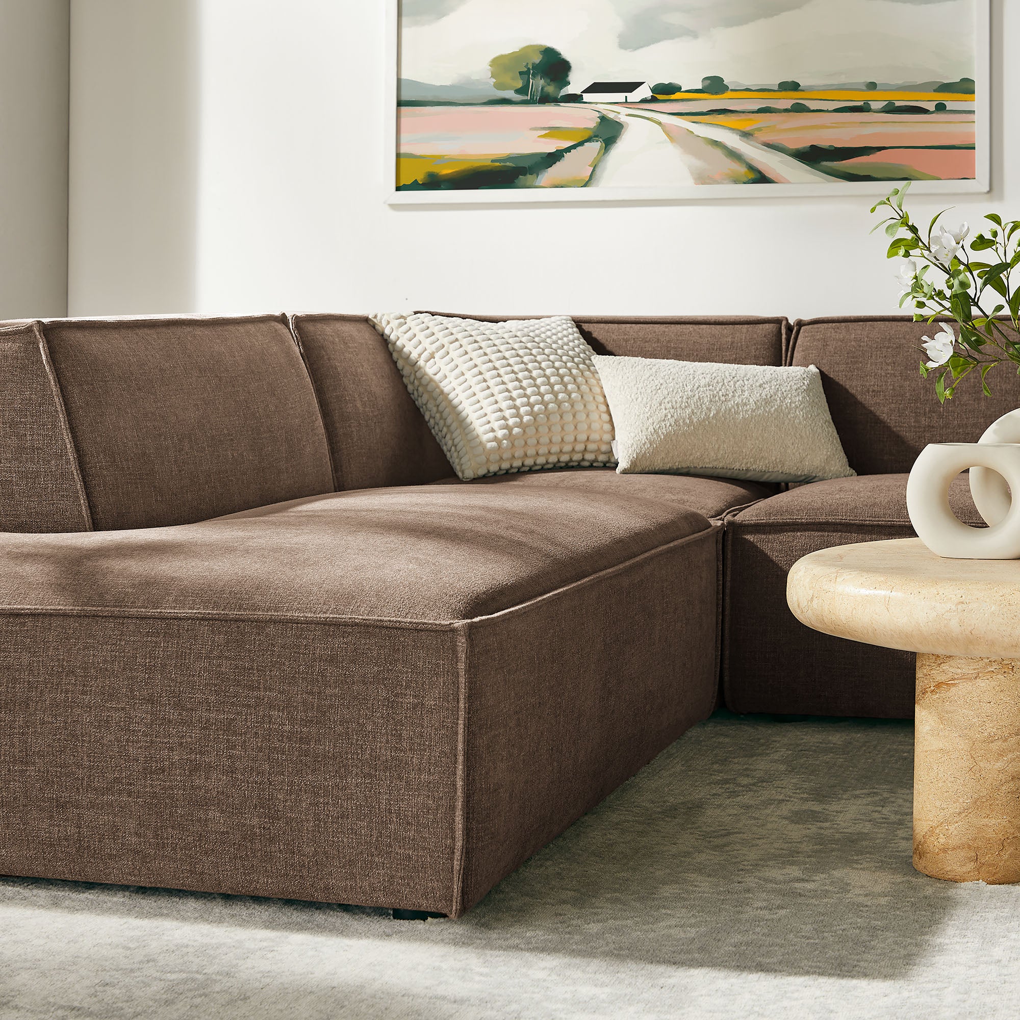 Restore 6-Piece Performance Fabric Upholstered U-Shaped Sectional Sofa - Mocha