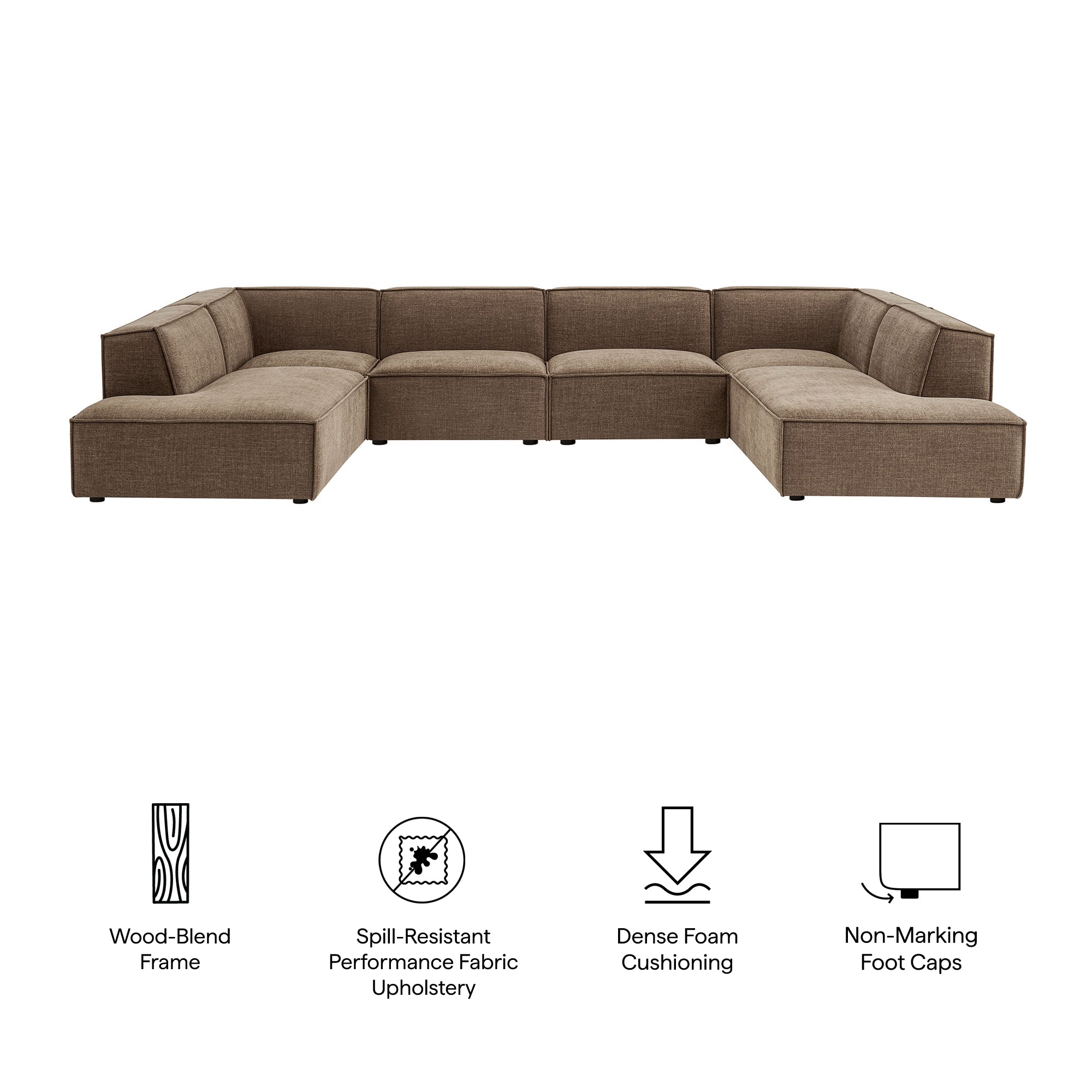Restore 6-Piece Performance Fabric Upholstered U-Shaped Sectional Sofa - Mocha