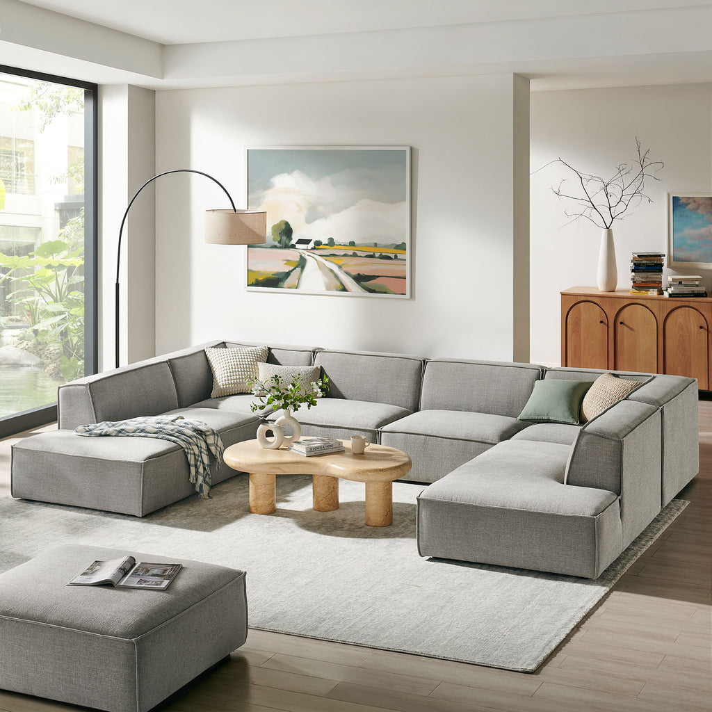 Restore 6-Piece Performance Fabric Upholstered U-Shaped Sectional Sofa - Pewter