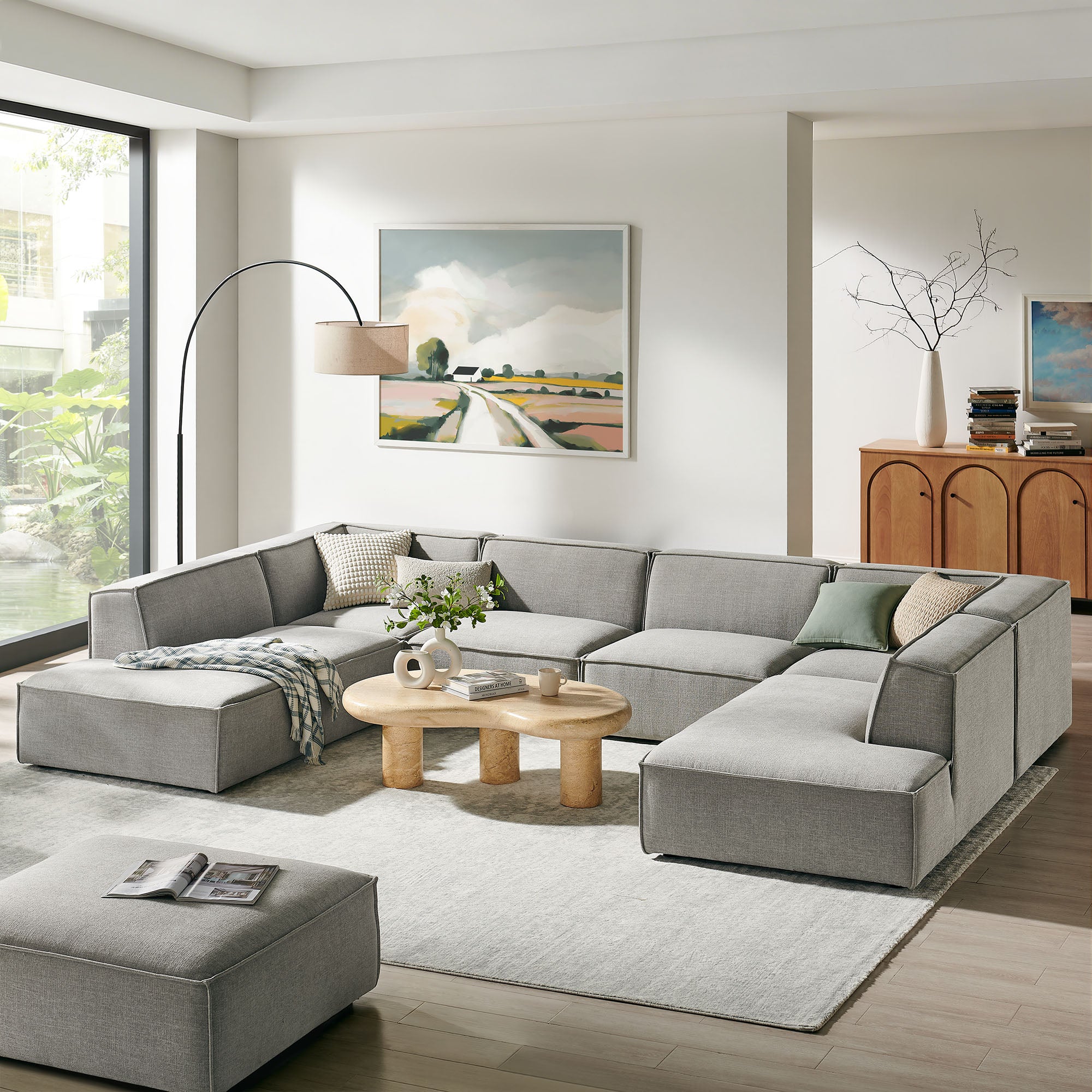 Restore 6-Piece Performance Fabric Upholstered U-Shaped Sectional Sofa - Pewter