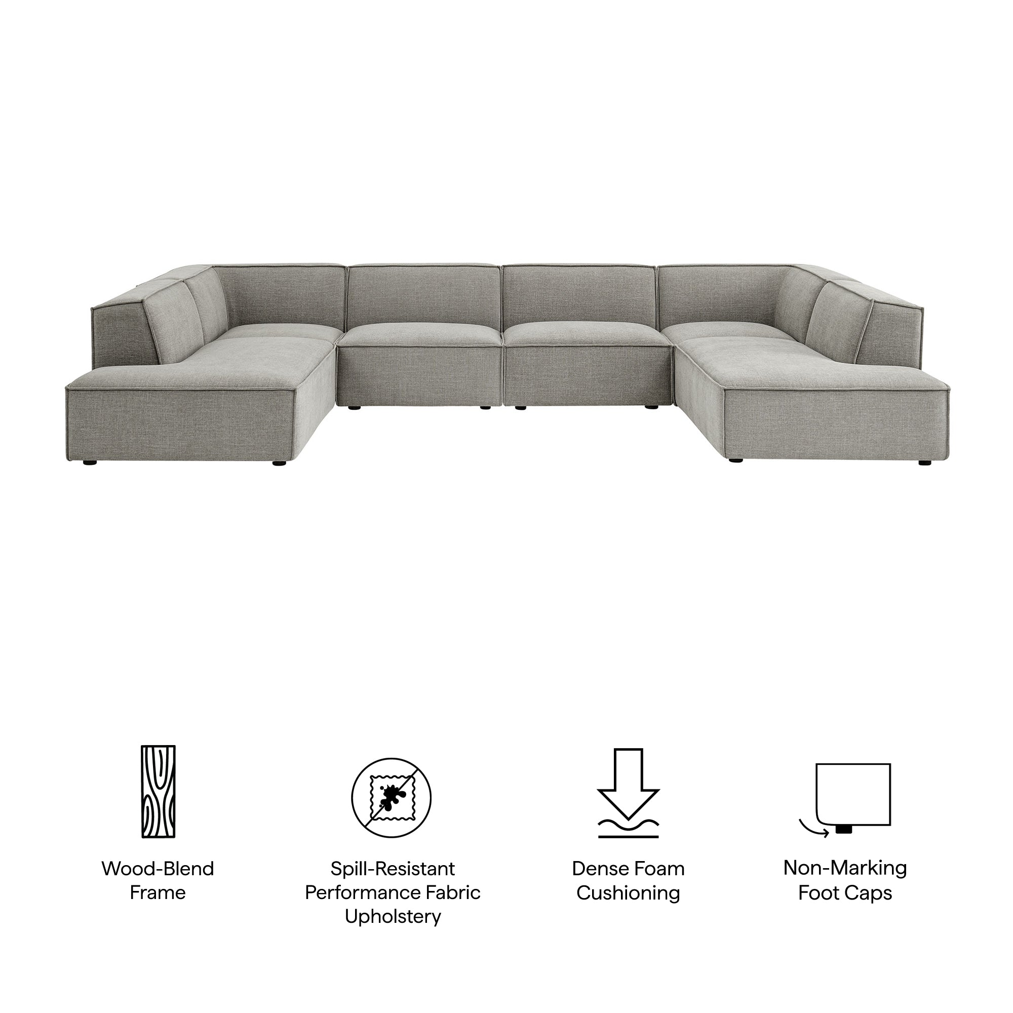 Restore 6-Piece Performance Fabric Upholstered U-Shaped Sectional Sofa - Pewter