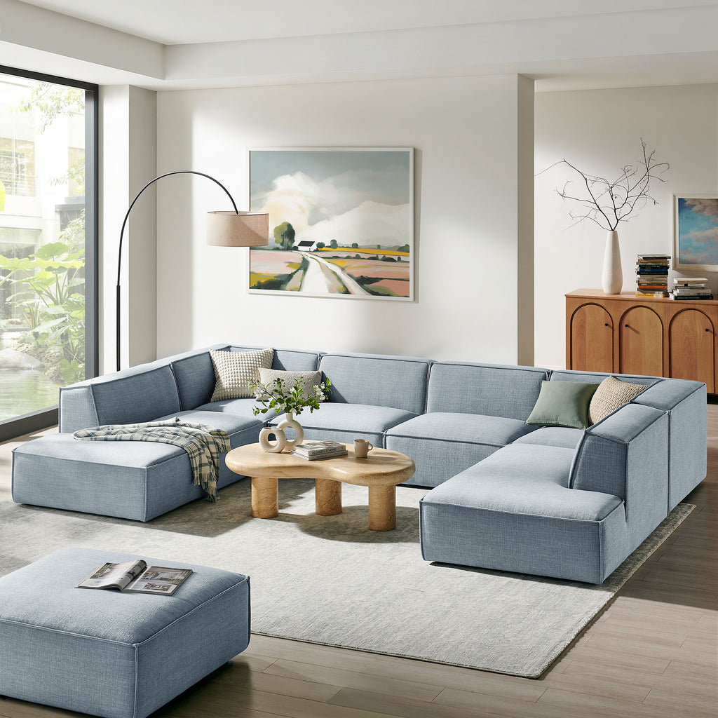 Restore 6-Piece Performance Fabric Upholstered U-Shaped Sectional Sofa - Sky