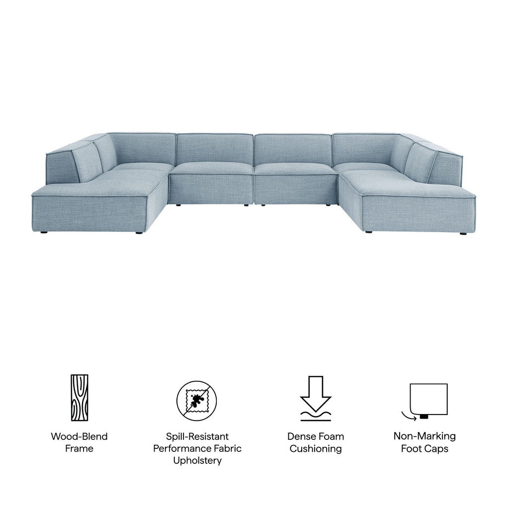 Restore 6-Piece Performance Fabric Upholstered U-Shaped Sectional Sofa - Sky