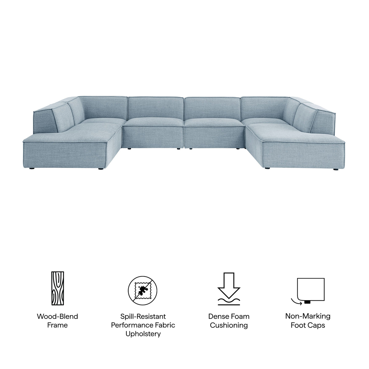 Restore 6-Piece Performance Fabric Upholstered U-Shaped Sectional Sofa - Sky
