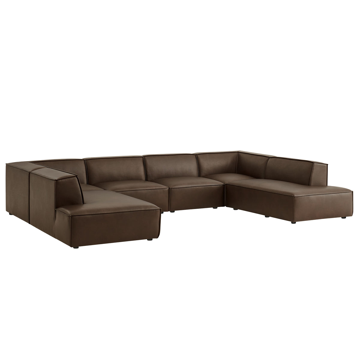 Restore 6-Piece Vegan Leather U-Shaped Armless Sectional Sofa - Espresso