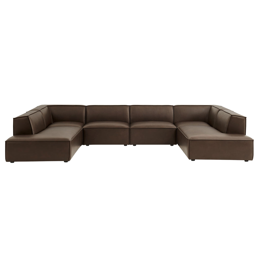 Restore 6-Piece Vegan Leather U-Shaped Armless Sectional Sofa - Espresso