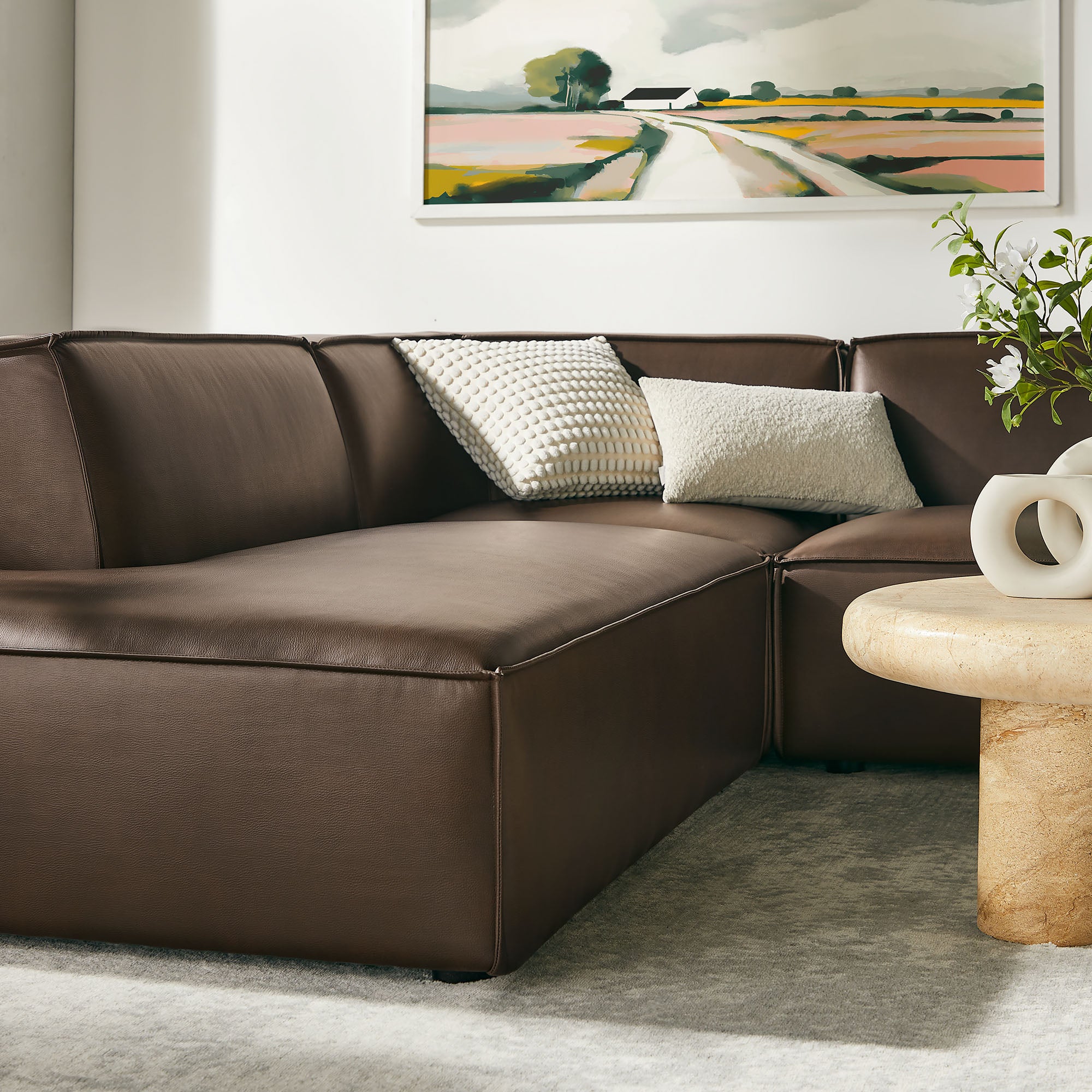 Restore 6-Piece Vegan Leather U-Shaped Armless Sectional Sofa - Espresso