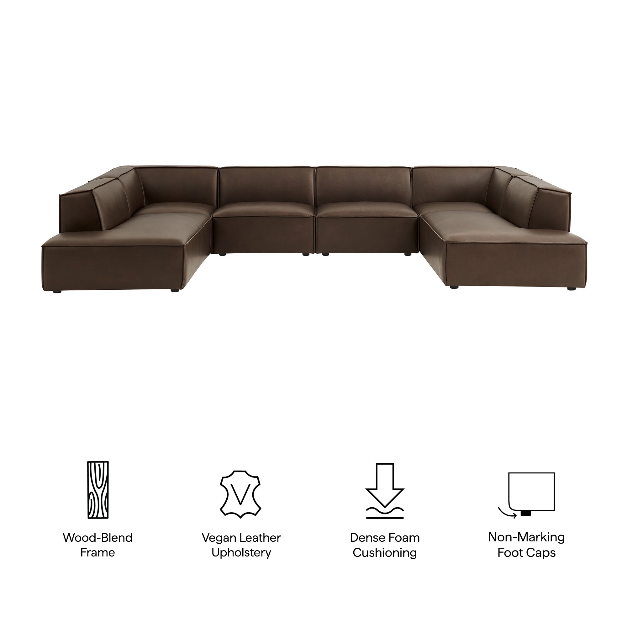 Restore 6-Piece Vegan Leather U-Shaped Armless Sectional Sofa - Espresso