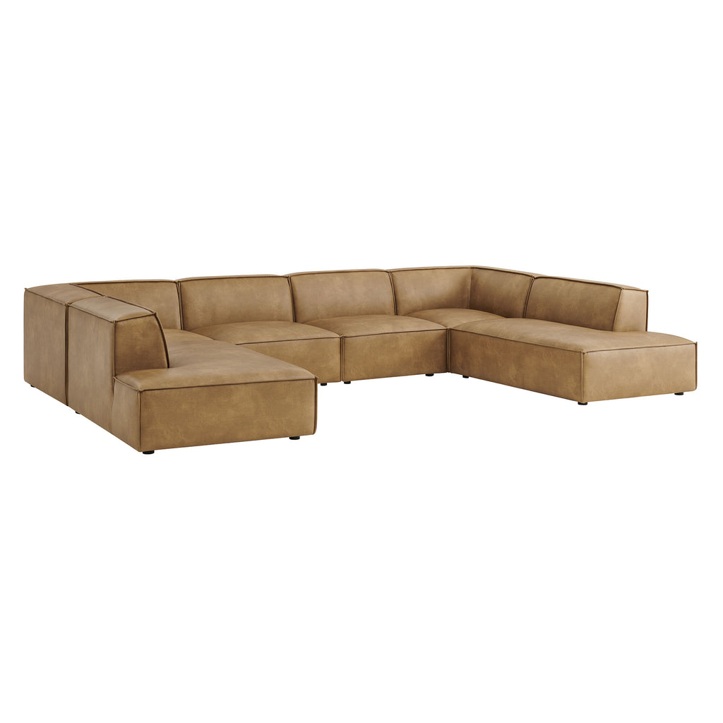 Restore 6-Piece Vegan Leather U-Shaped Armless Sectional Sofa - Toast