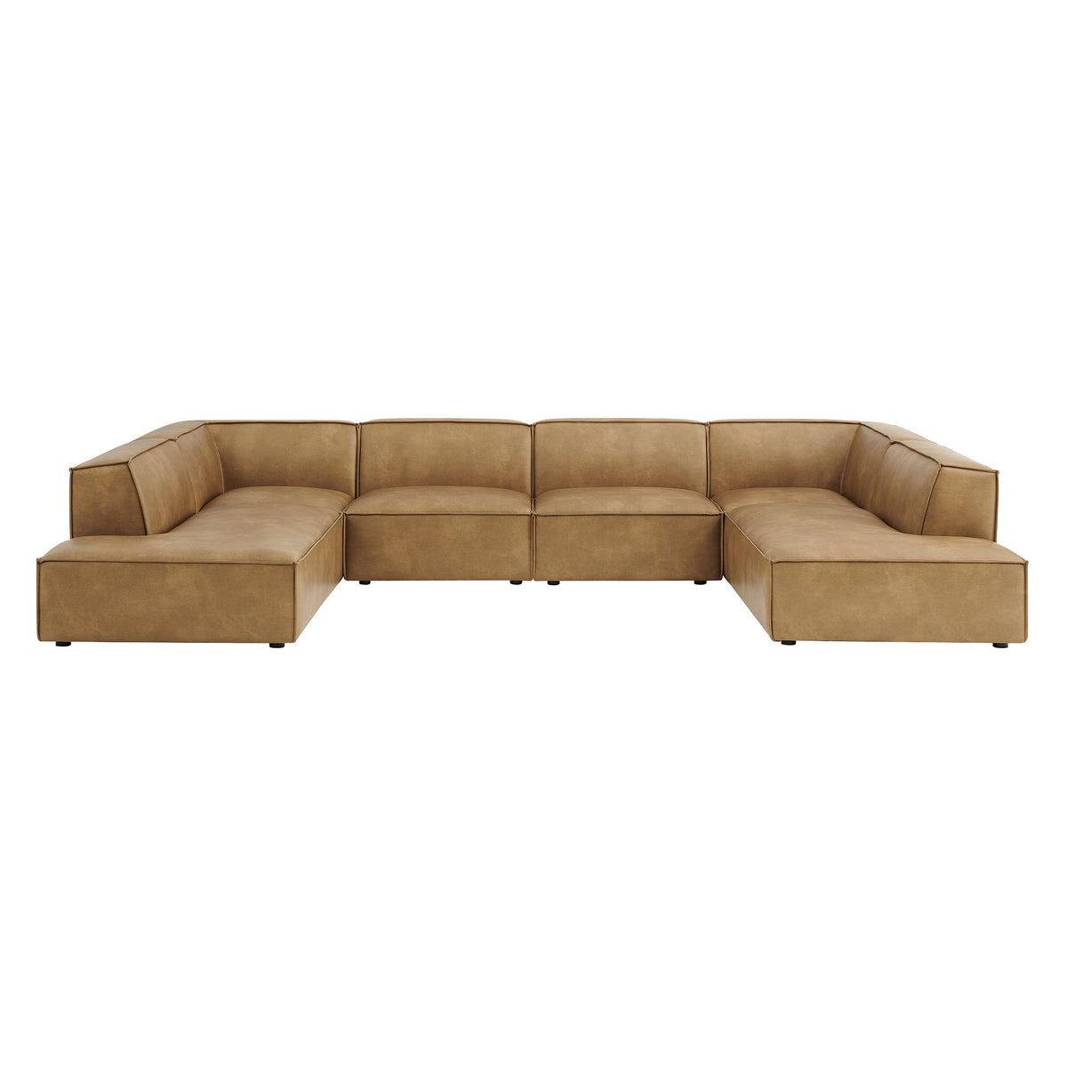 Restore 6-Piece Vegan Leather U-Shaped Armless Sectional Sofa - Toast
