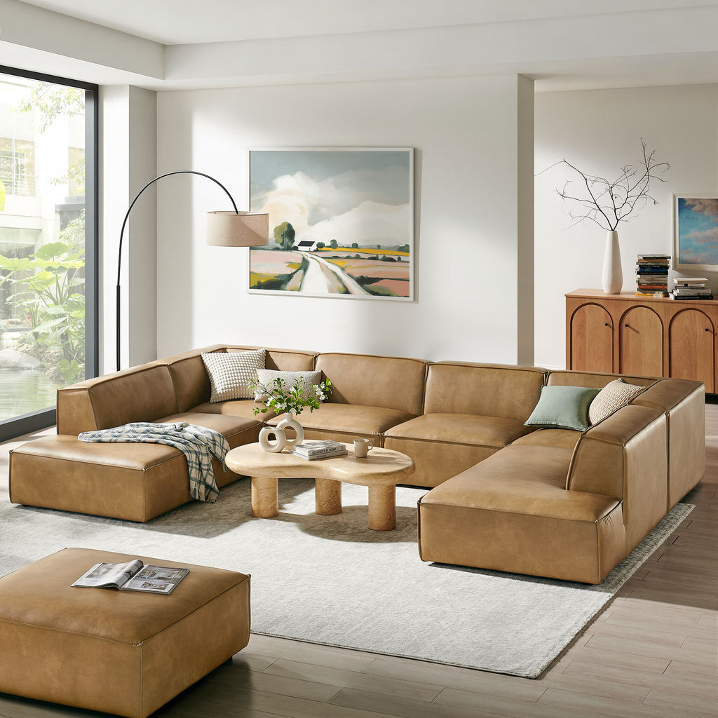 Restore 6-Piece Vegan Leather U-Shaped Armless Sectional Sofa - Toast