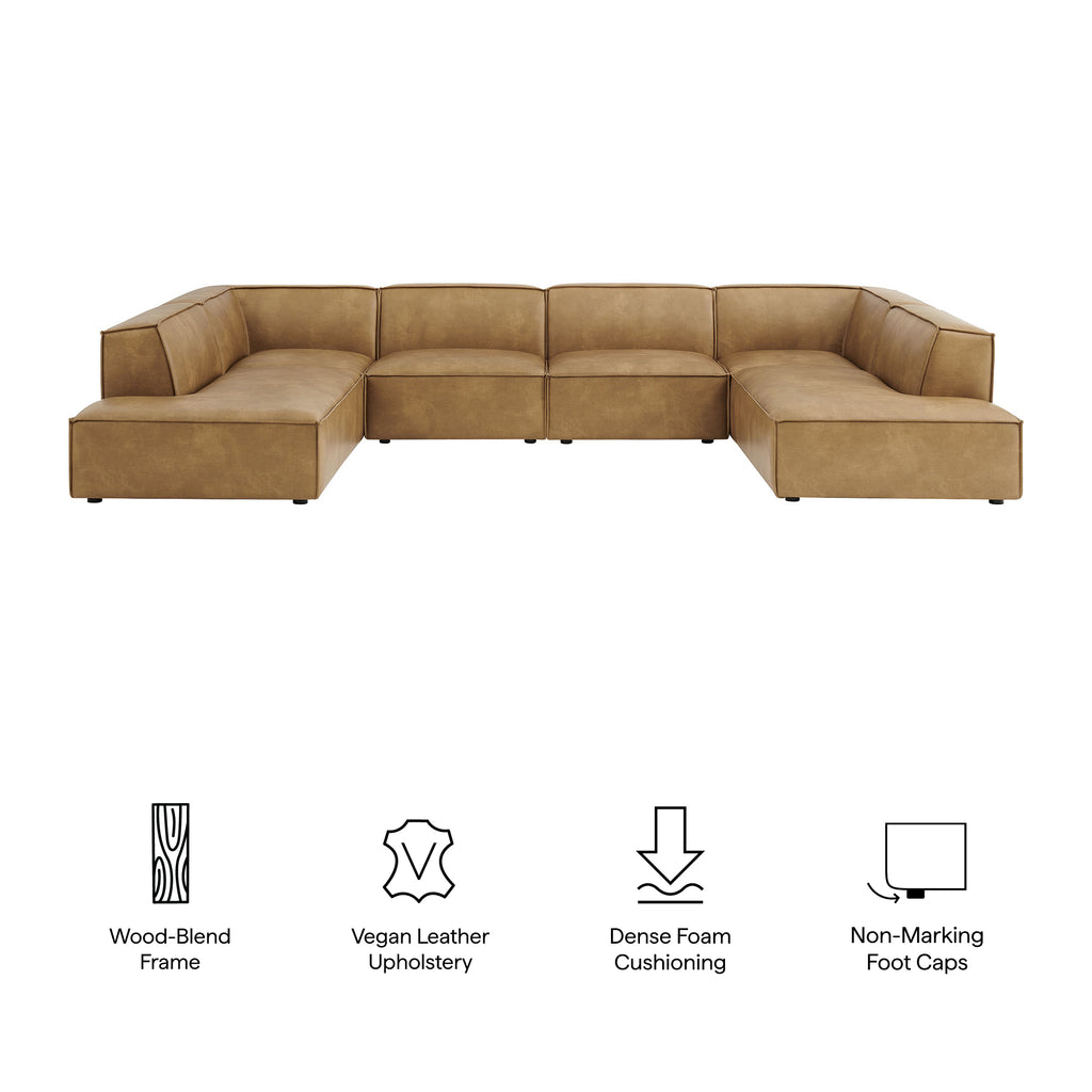 Restore 6-Piece Vegan Leather U-Shaped Armless Sectional Sofa - Toast