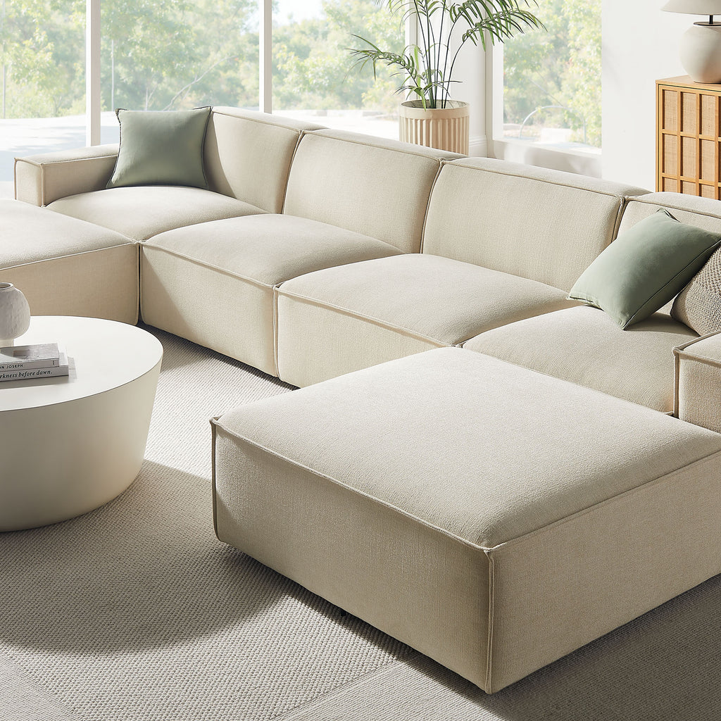 Restore 6-Piece Performance Fabric Upholstered Modular Sectional Sofa - Ecru