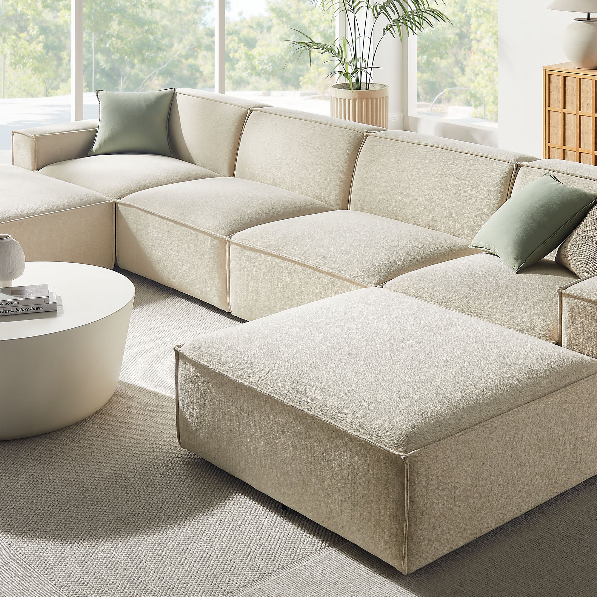 Restore 6-Piece Performance Fabric Upholstered Modular Sectional Sofa - Ecru