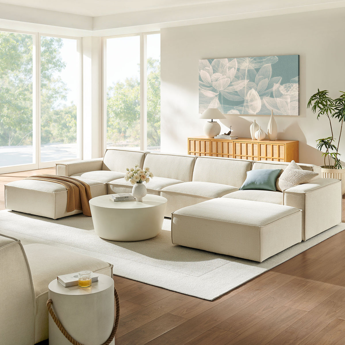 Restore 6-Piece Performance Fabric Upholstered Modular Sectional Sofa - Ecru