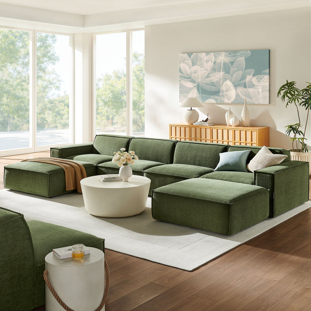 Restore 6-Piece Performance Fabric Upholstered Modular Sectional Sofa - Foliage