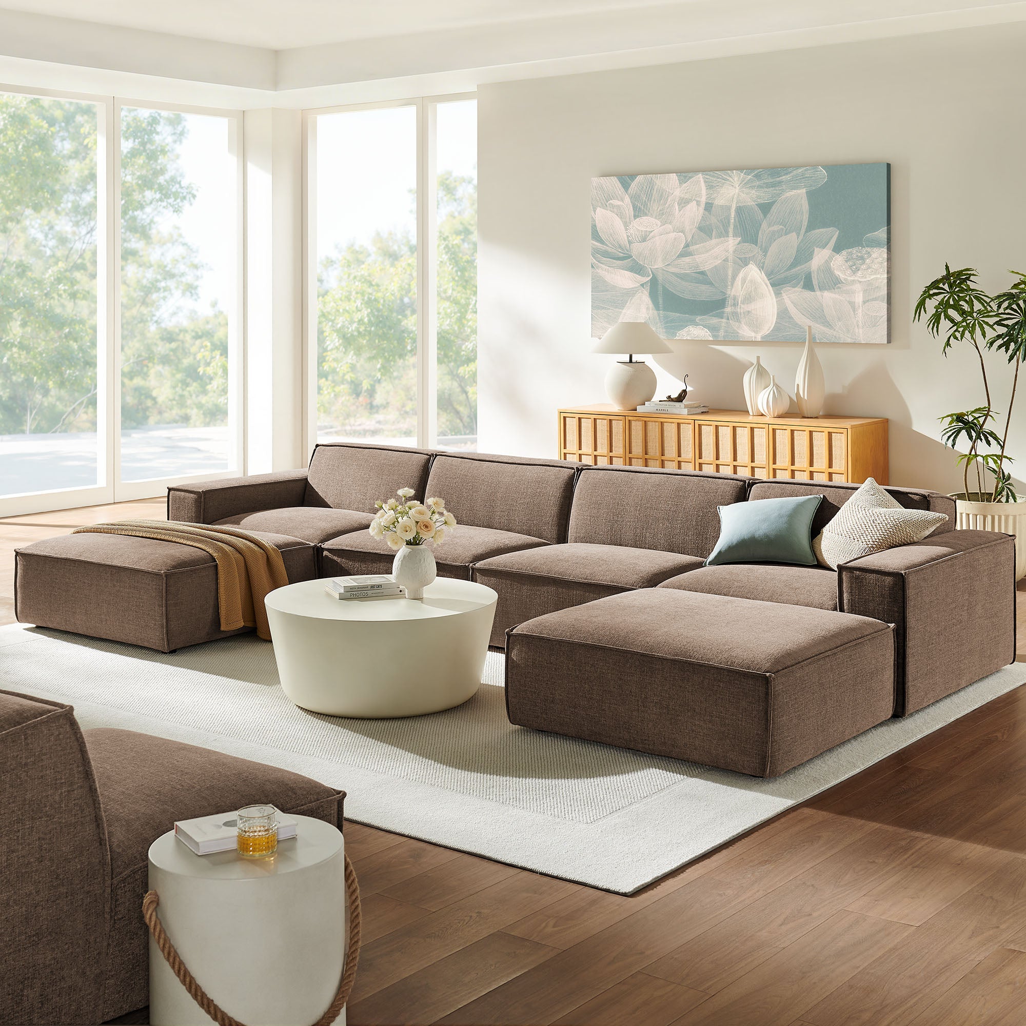 Restore 6-Piece Performance Fabric Upholstered Modular Sectional Sofa - Mocha