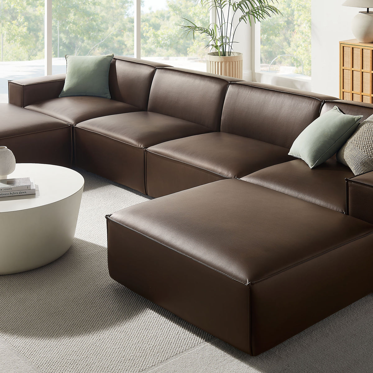 Restore 6-Piece Vegan Leather Modular Sectional Sofa - Espresso