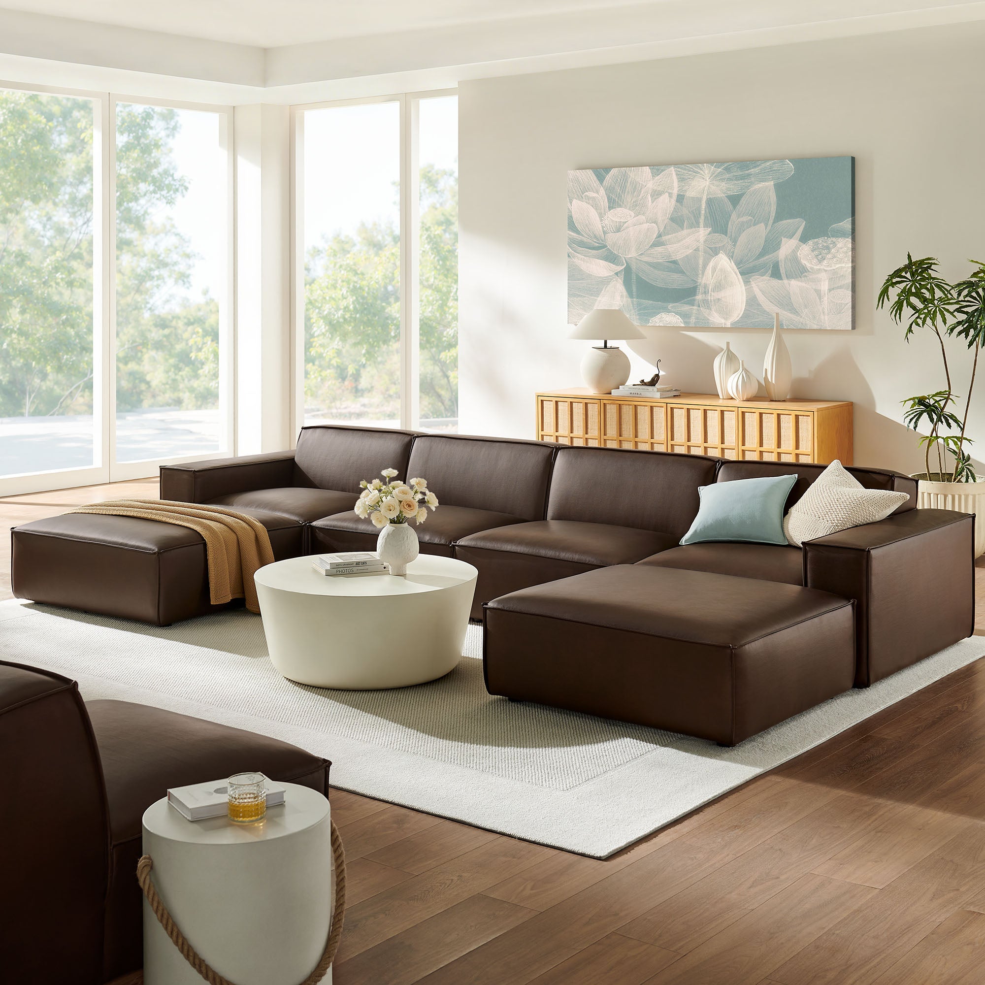 Restore 6-Piece Vegan Leather Modular Sectional Sofa - Espresso