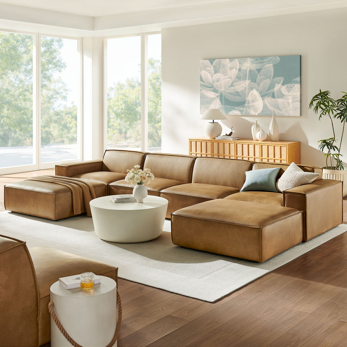 Restore 6-Piece Vegan Leather Modular Sectional Sofa - Toast