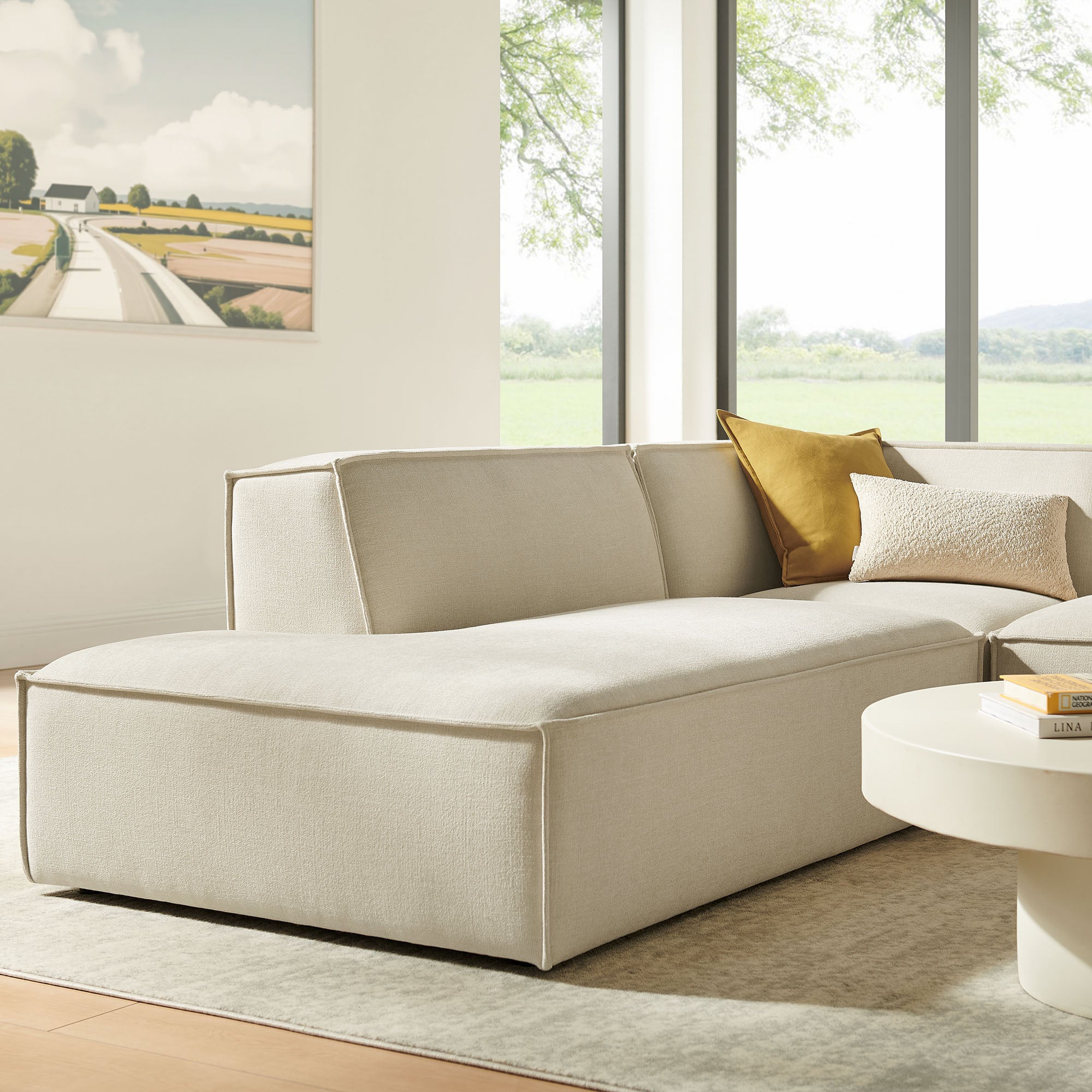 Restore 3-Piece Performance Fabric Upholstered Modular L-Shaped Sectional Sofa - Ecru (Chaise, Chair, Corner Chair)